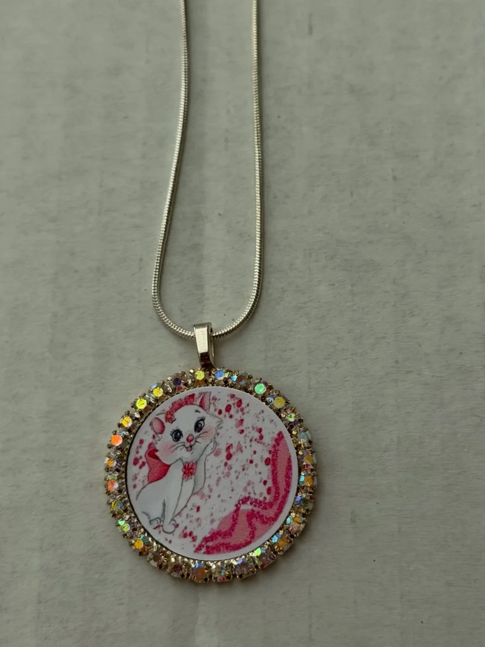 Gold Crystal Marie Cat Pendant Necklace - Pink Accent